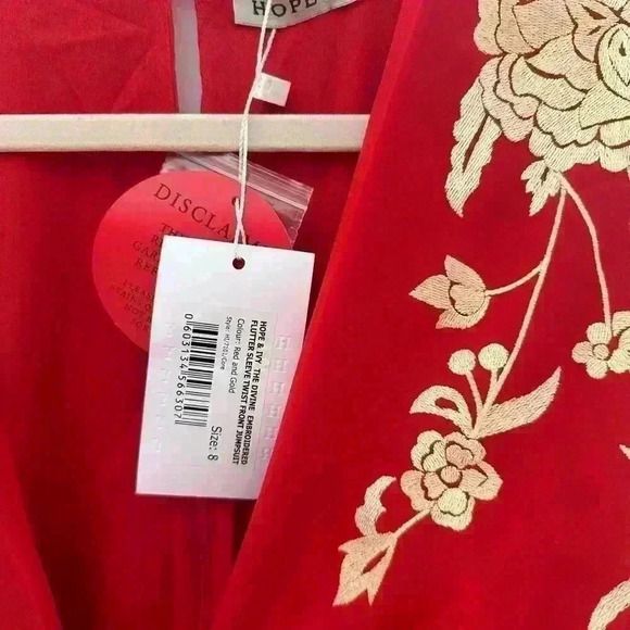 Hope & Ivy The Divine Tie Front Open Back Red Jumpsuit - Picture 3 of 6